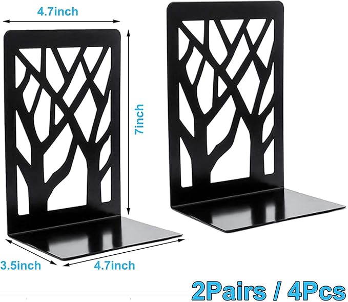 MSDADA Book Ends, Bookends, Book Ends for Shelves, Bookends for Shelves, Book Ends for Heavy Books, Book Shelf Holder Stand for Home Decorative，Metal Bookends Stoppers, Black(2 Pairs)