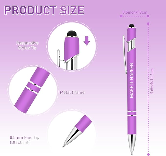 Luxeviss 10 Pcs Inspirational Pens Bulk - Motivational Ink Ballpoint Pen with Quotes Stylus Tip Nurse Gifts for School Coworkers Office Supplies Black Ink