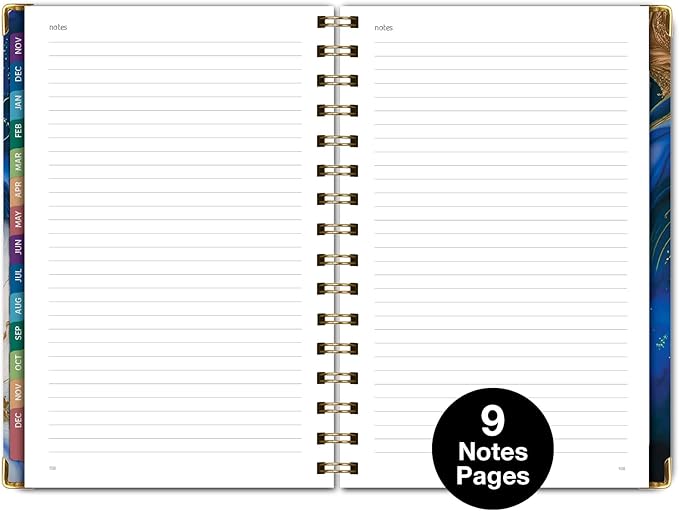 HARDCOVER 2026 Planner, 5.5"x8": 14 Months (November 2025 - December 2026), Daily Weekly Monthly Planner, Yearly Agenda, Bookmark, Pocket Folder and Sticky Note Set (Dark Blue Marble)