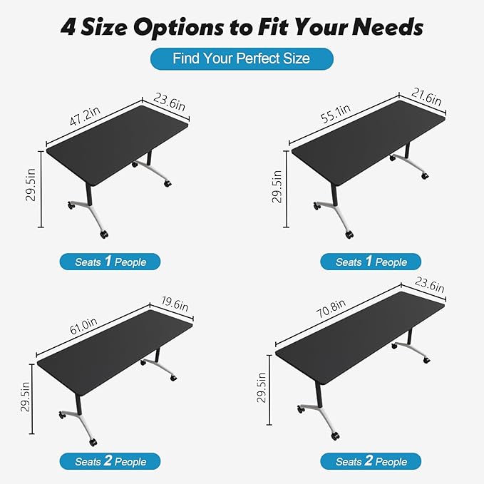 Goakwwuz Conference Room Table, Folding Conference Tables,Thicken Grey Tabletop,Flip Top Wooden Seminar Meeting Room Table for Conference Room Offices (8, Black, 61.0“)