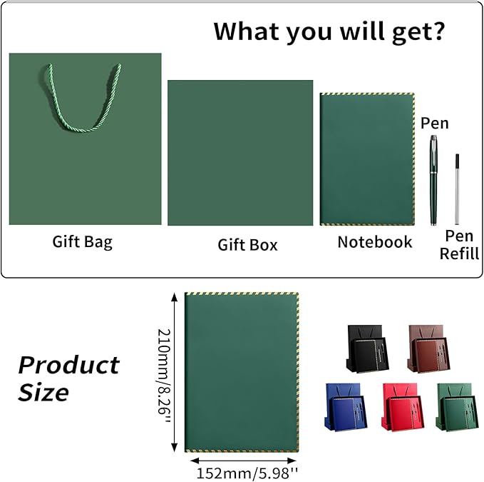 Vebermo Personalized Journal Notebook Set with Pen & Gift Box, Custom Name/Logo Notebook Black A5 College Ruled Lined 8.26''x5.9'' Personalized notebook Gifts for Men and Women,200 Pages,Brown