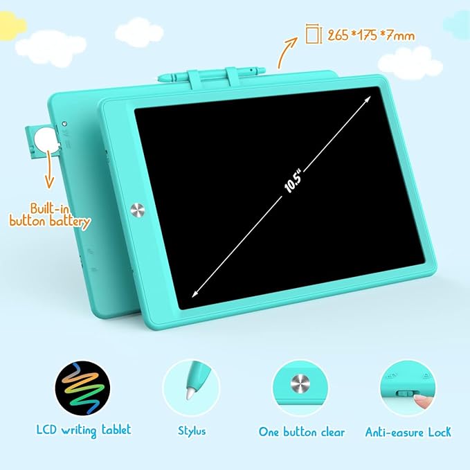 BUKEBU LCD Writing Tablet Doodle Board, Colorful Drawing Pad, Electronic Drawing Tablet, Drawing Pads,Travel Gifts for Kids Ages 3 4 5 6 7 8 Year Old Girls Boys (10.5 inch, Blue&Orange)