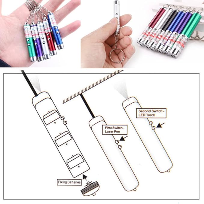 6 PCS Cat Toys Laser Pointer Mini Keychain Laser Pointer LED Flashlight Dog Laser Toy Pet Remote Control Laser (6 Pcs Pack A)