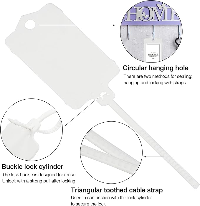 100pcs Blank Plastic Tags for Labeling Reusable Hanging Tags Ties Key Tag Storage Labels Waterproof Plastic Mark Label Writable Hang Sign with One Marker Pen (White)