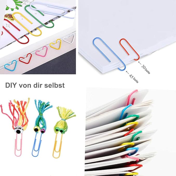 Vinaco Paper Clips Colorful, 400PCS Medium and Jumbo（1.3 inch & 2 inch） Paper Clips, Durable and Rustproof, Coated Large Paperclips Great for Office School Document Organizing (Multicolored)