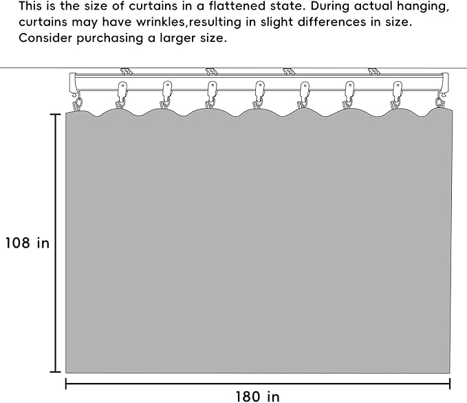 hoeflife Room Divider Curtains Blackout Floor to Ceiling Curtain with Hook Wall Mount Sliding Door Curtains Ceiling Mount Extra Wide Curtain Wall Divider for Room Separation(Light Grey,W180 x H108 in)