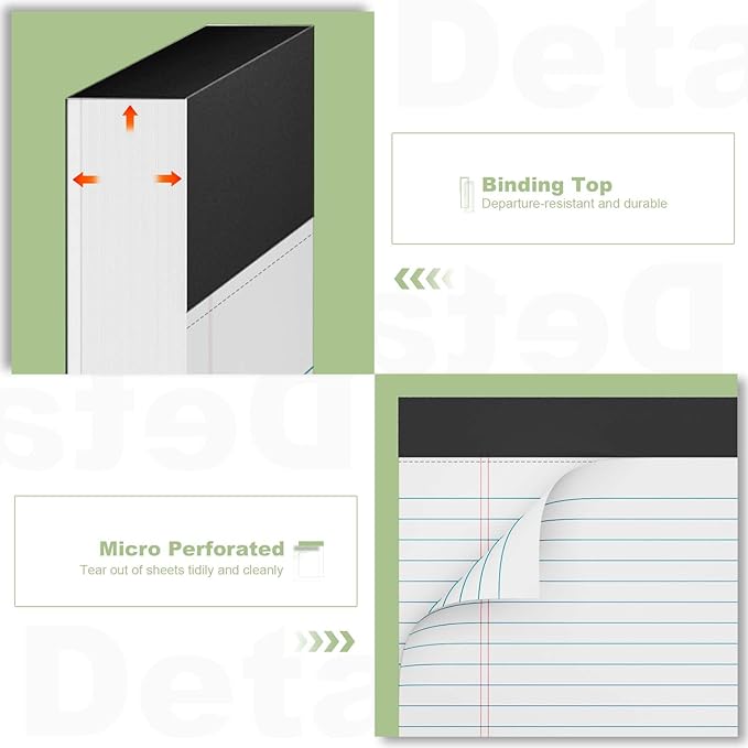6 Pack Legal Pads 8.5 x 11 College Ruled Notepads, White Note Pads 8.5'' x 11'' Writing Pads Narrow Ruled Lined Paper Pads, 30 Sheets Per Note Pad, Legal Notepads for Work Study Daily Note Taking List