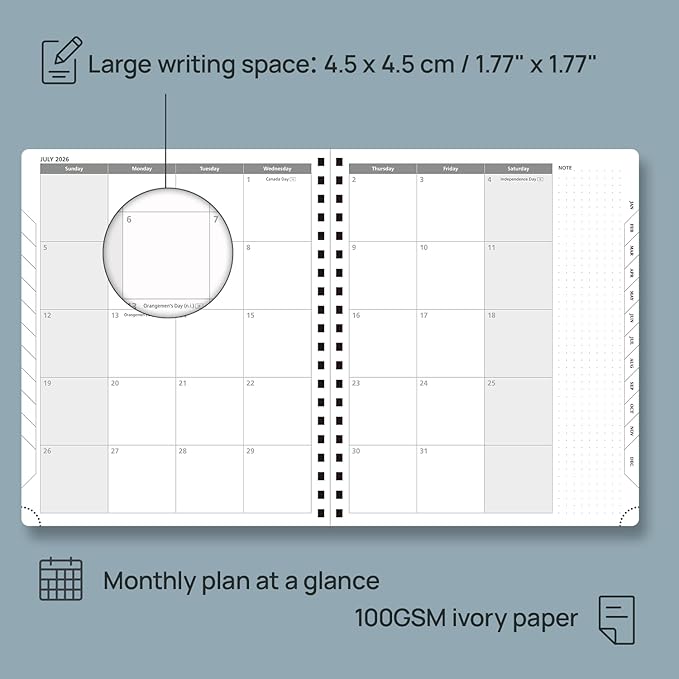 POPRUN 2026 Weekly and Monthly Planner Calendar, January 2026 - December 2026,Medium-6.75" x 8.75" Spiral Bound Appointment Book, Includes Monthly Tabs, Inner Pocket,Soft Cover - Aquamarine