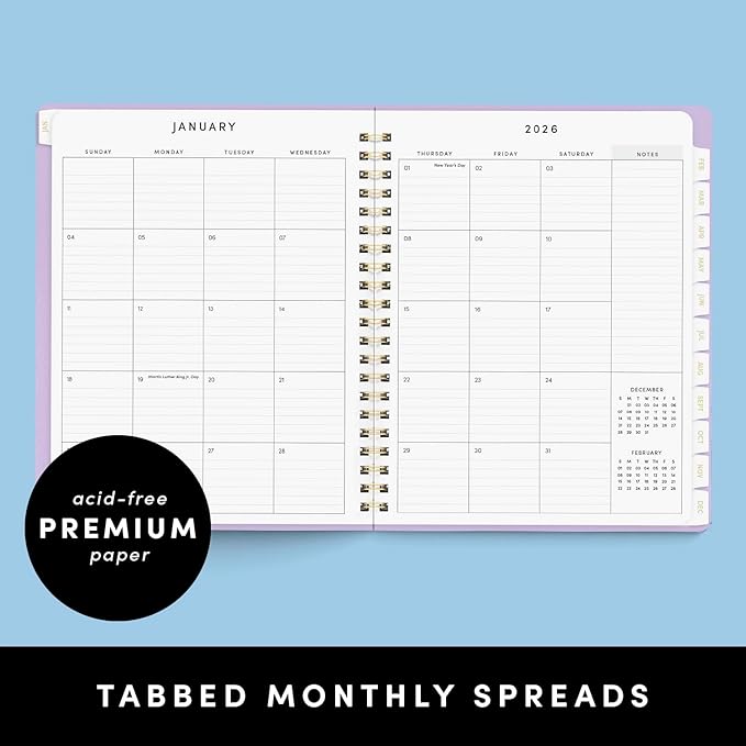 PAPERAGE 2026 Weekly & Monthly Planner, 12 Months (January 2026 - December 2026), 9.2 in x 11.2 in, Spiral Bound 2026 Planner with Weekly, Monthly & Yearly Views, Note Pages & Inner Pocket – Black