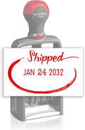 Heavy Duty Style Office Date Stamp with Shipped - Self Inking Dater - Style C - Red Ink Color