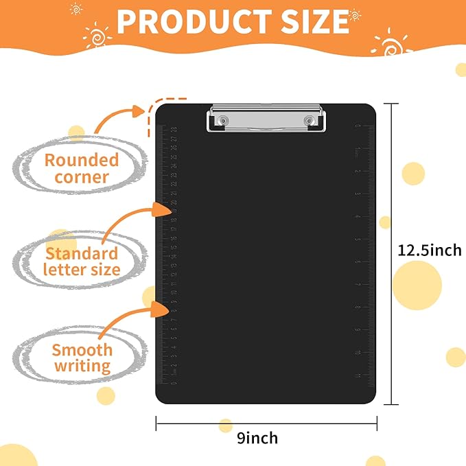 Black Clipboards, PANDRI 12 Pack Plastic Black Clipboards with Low Profile Clip 12.5 x 9 Standard Letter Size Clipboard for classrooms Office