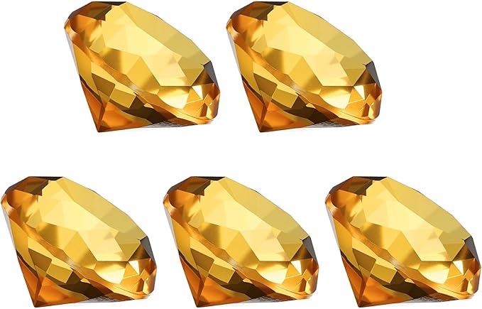 PATIKIL 5 Pcs Diamond Crystal Paperweight, 40mm / 1.57 Inch Crystal Paperweight Paper Weight for Home Office Desktop Table Decor Wedding Party Jewelry Ornaments, Brown