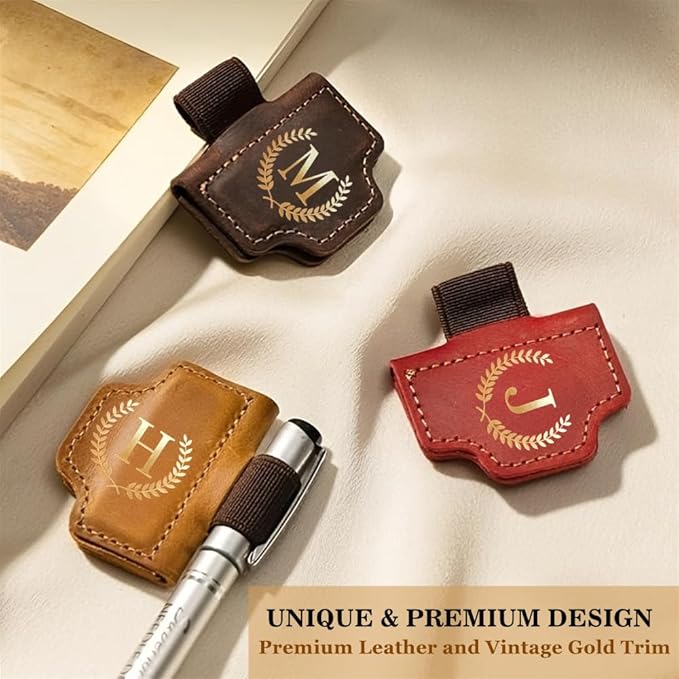 Personalized Bygone Mark Bookmark with Pen Holder, Leather Magnetic Bookmark 26 Letters,Gifts for Book Lovers, Readers, Leather Book Marks for Men Women (Brown, T)