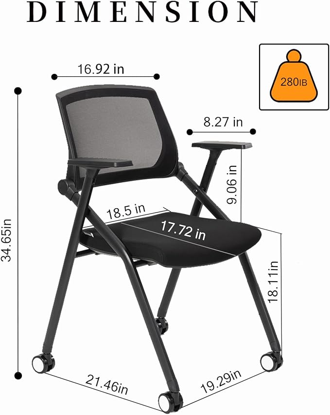 VACYOVKE 12 Pack Executive Office Chairs with Caster Adjustable Armrest Ergonomic Mid-Back Breathable Mesh Foldable Conference Reception Chair Set for Home School Waiting Room