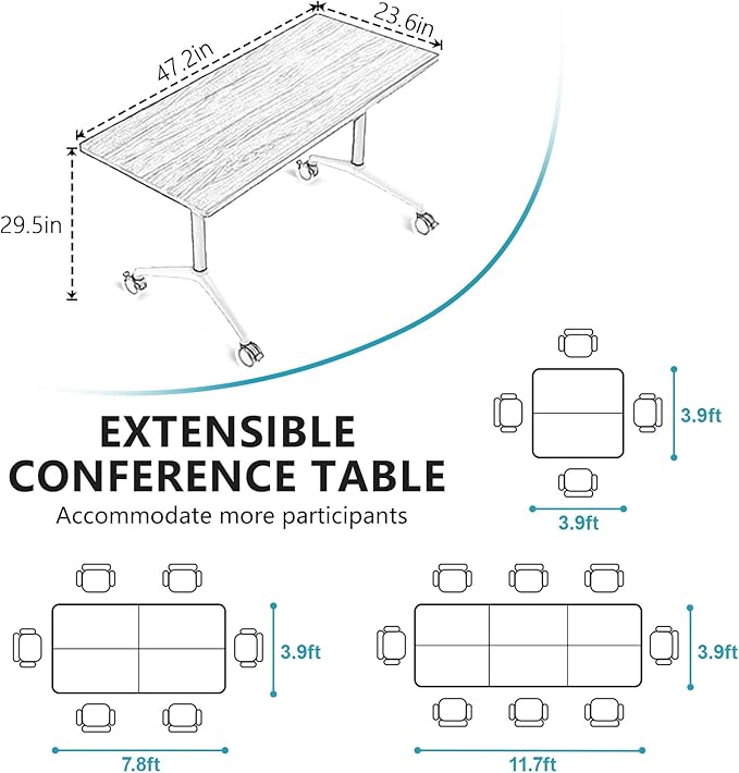 Goakwwuz Conference Room Table, Folding Conference Tables,Thicken Grey Tabletop,Flip Top Wooden Seminar Meeting Room Table for Conference Room Offices (8, Walnut, 47.2“)