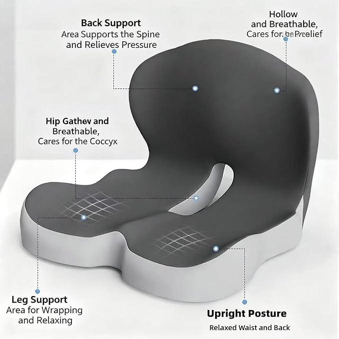 Orthopedic Cushion for Office Chair and Car, Memory Foam Seat Cushion with Lumbar Support Pillow, Instant Relieve Pressure on Back, Hips, Tailbone, Improves Sitting Posture (2, Black)