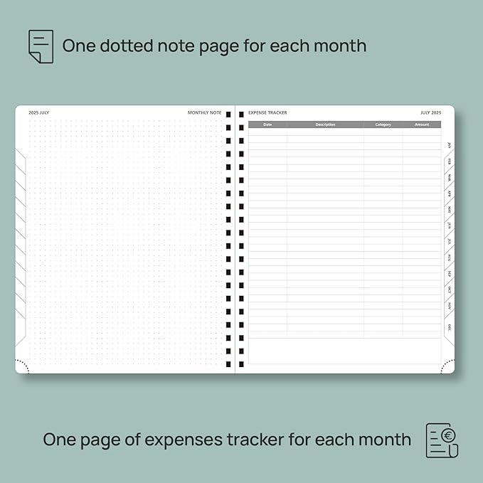 POPRUN Monthly Planner 2025-2026 Spiral Bound (8.5'' x 10.5'') 18 Months Calendar (Jul 2025 - Dec 2026) - 4 Pages per Month with Monthly Expense & Notes, Sunday Start, Leather Cover - Pink
