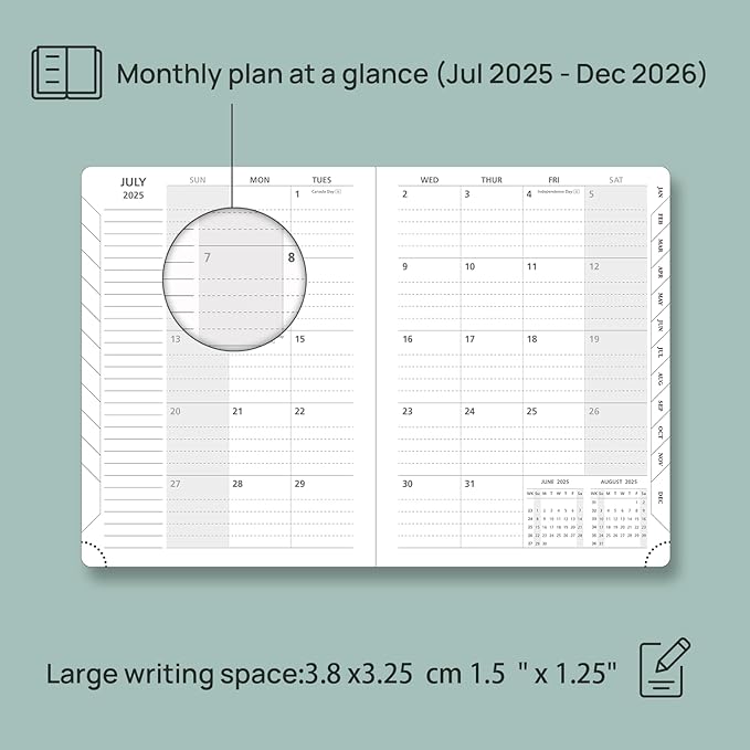 POPRUN 2025-2026 Monthly Planner (A5 8.5" X 6.25"), 18-Month Calendar Book (Jul.25 - Dec.26) with Monthly Tabs, Hardcover, Inner Pocket, 100GSM Thick Paper -Black