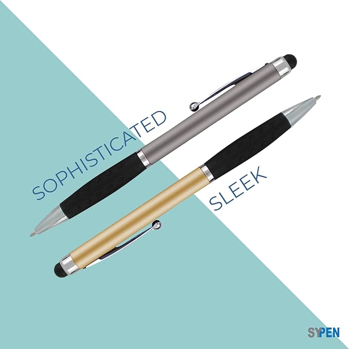 SyPen Personalized Pens With your Custom Logo or Text-600 Pack Bulk-for Businesses, Parties, and Events, 2 in 1 Ballpoint Pen & Stylus Compatible with Touchscreen Devices, Grey Barrel, Black Ink