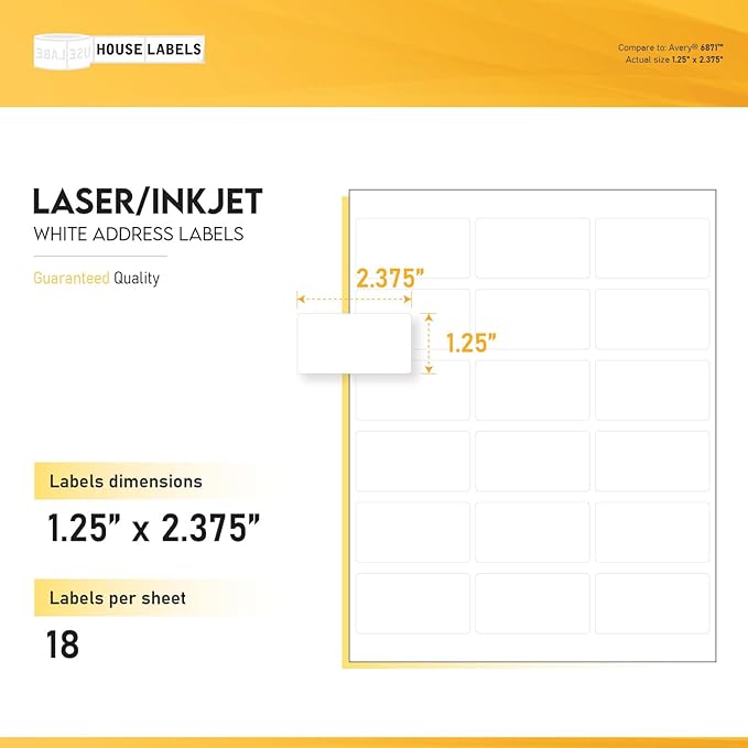 HOUSELABELS 18-up Address Labels (2-3/8" x 1-1/4") for Laser and Inkjet Printers, 2300 Sheets