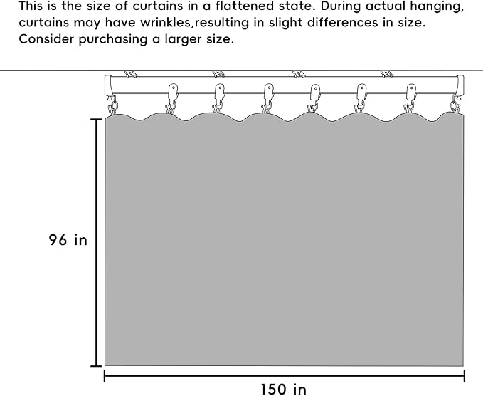 Hoeflife Room Divider Curtains Blackout Floor to Ceiling Curtain with Hook Wall Mount Sliding Door Curtains Ceiling Mount Extra Wide Curtain Wall Divider for Room Separation(Light Grey,W150 x H96 in)