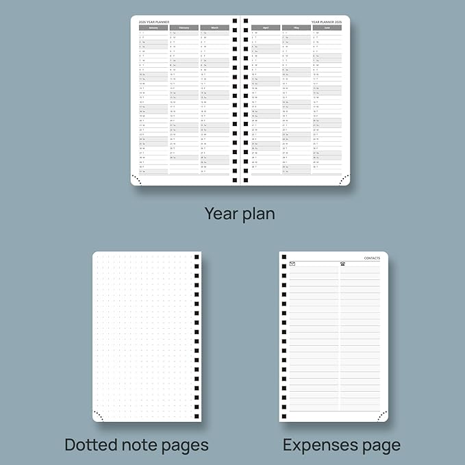 POPRUN 2026 Pocket Planner, (Small Size-4'' x 6.25'') - Daily Weekly and Monthly Calendar Agenda 2026 Appointment Book with Monthly Tabs, Spiral Soft Cover, Inner Pocket, 100 GSM - Aquamarine