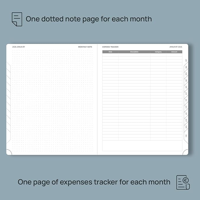 POPRUN Monthly Planner 2026-2027 (Large- 8.5" x 10.5" Soft Cover), 18-Month Calendar Book (Jan.2026 - Jun. 2027), Calendar Planner with Monthly Tabs & Pocket, 100 GSM Paper - Black