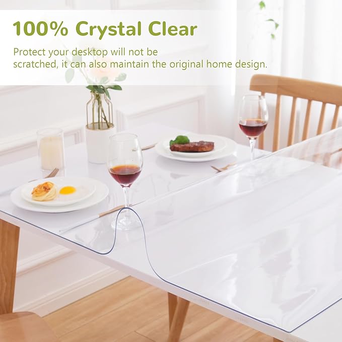 Eisdroma 40 x 80 Inch Clear Table Cover Protector, Clear Table Protector for Dining Room Table, 1.5mm Plastic Table Cover, Waterproof Table Pad for Kitchen, Office