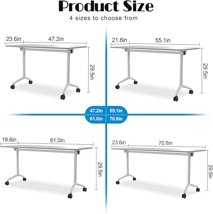 Conference Table Flip Top Mobile Conference Room Tables,Folding Conference Table with Wheels,Large Meeting Training Seminar Table Saving Space for Office Classroom (12, E, 61'')