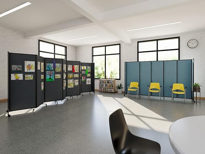 Versare Straightwall Sliding Portable Wall Partition | Freestanding Office Dividers | Locking Wheels | Temporary Room Separator | 15'6" Wide x 7'6" Tall Warm Pebble Fabric Panels