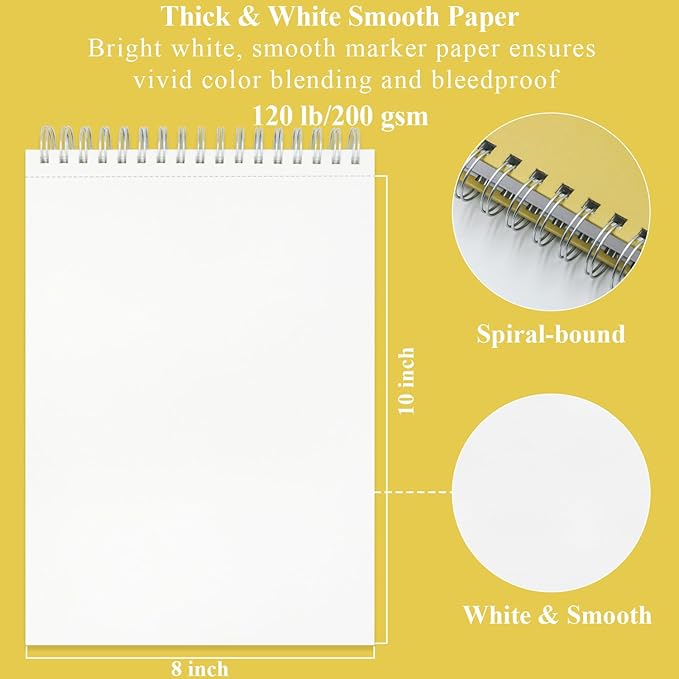 Fuxi Marker Paper Sketchbook 8" x 10", 60 Sheets Marker Pad Sketch Book Hard Covers, 120lb/200gsm Drawing Paper for Markers, Drawing Pad for Alcohol Markers, Art Gifts for Adults & Art Stuff.