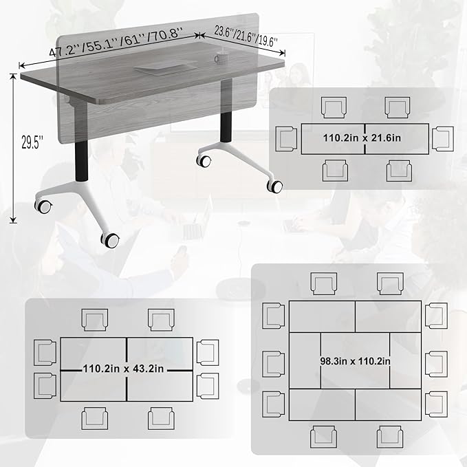 Conference Table,55.1''Folding Conference Room Table for 4-12 People,Mobile Flip Top MeetingTraining Table with Different Coulor and Styles for Offices, Classrooms,Meeting Room (6, 70.8''F)