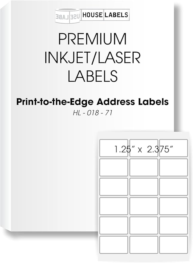 HOUSELABELS 18-up Address Labels (2-3/8" x 1-1/4") for Laser and Inkjet Printers, 500 Sheets