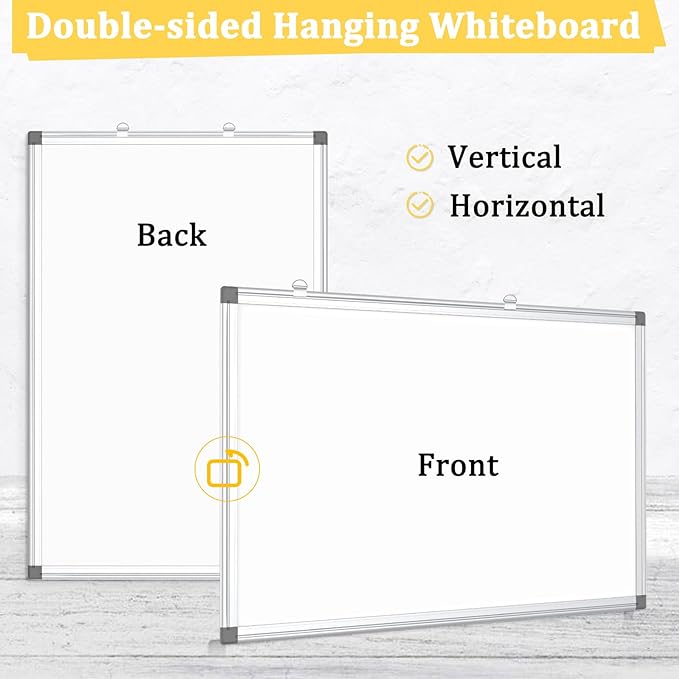 AMUSIGHT 4 Pack Double-Sided Magnetic Whiteboard, 36" x 24" Dry Erase Board, Aluminum Frame White Board for Wall, Hanging Mounting White Board Dry Erase Marker Board for Office, School, Home