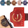 Personalized Mark Bookmark with Pen Holder, Leather Magnetic Book Marker 26 Letters,Custom Initials Page Marks, Gifts for Book Lovers Readers Men Women (Red, J)
