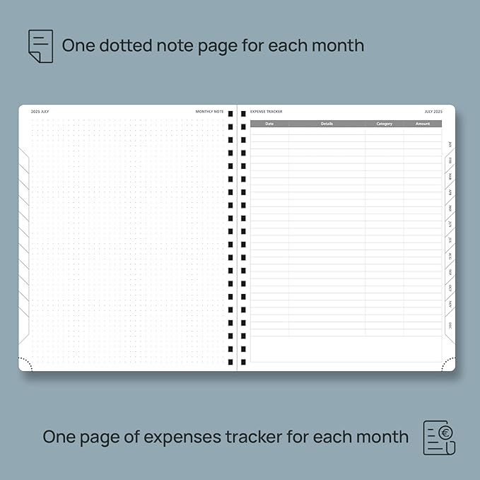 POPRUN Monthly Planner 2026-2027 (Large 8.5" x 10.5") 18 Months Calendar Book(Jan 2026 - Jun 2027) - 4 Pages per Month with Expense & Notes, Stair-like tabs, Leather Cover, Sunday Start - Grey