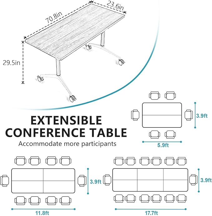 Goakwwuz Conference Room Table, Folding Conference Tables,Thicken Grey Tabletop,Flip Top Wooden Seminar Meeting Room Table for Conference Room Offices (4, BlackWoodGrain, 70.8”)