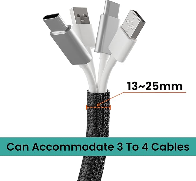 Cable Management Sleeve 10ft (120 inch) - 1/2 inch, PET Expandable Braided Cord Organizer, Split Wire Loom Tubing Reversible Cord Protector for TV USB PC Ethernet Cable Hider Protect Pets Kids