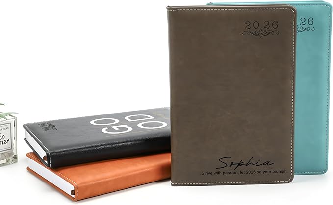 Custom Personalized 2026 A5 Planner - Customizable with Logo/Photo/Text | Soft PU Leather Cover, Monthly/Daily/Academic Weekly Pages & Calendar for School, Black