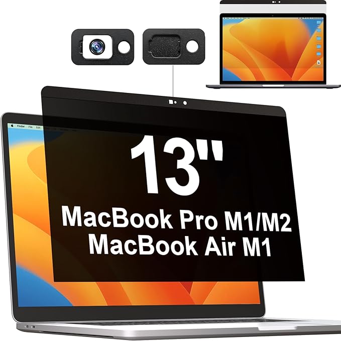 Magnetic Privacy Screen for MacBook Pro 13 Inch(2016-2022, M1, M2), Anti Glare Blue Light Filter with Camera Cover, Anti Spy Laptop Screen Protector