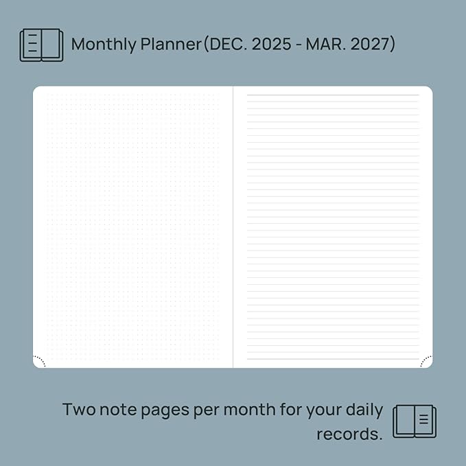 POPRUN Monthly Planner 2026-2027 (Large-8.25'' x 11.75''), 16 Months Calendar(Dec 2025-Mar 2027) Appointment Book with Stair Tabs, Inner Pockets, Pen Holder, PU Leather Softcover - Dark Green