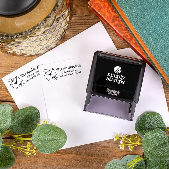 Custom Floral Address Stamp | Choose from 12 Designs | Multiple Ink Color Options | Envelope Return Address Stamp for Couple or Family (Design 3, Medium)