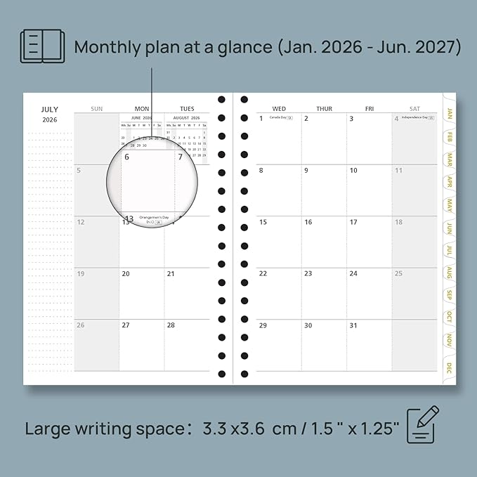 POPRUN Monthly Planner 2026-2027 Spiral Hardcover (6.25'' x 8.5''), 18 Months Calendar (Jan.2026-Jun.2027) - 2 Pages per Month with Dotted Note Pages, Sunday Start, Laminated Tab - Burgundy