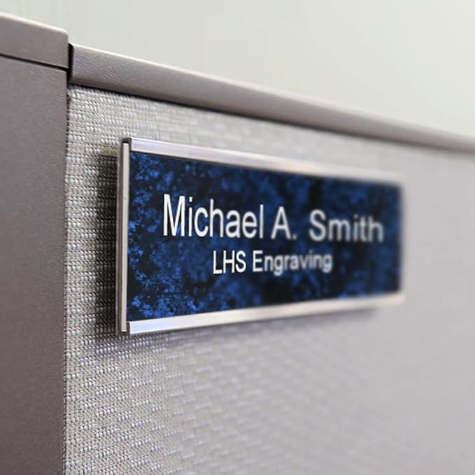 Custom Name Plate for Doors, with Choice of Mounting Holders for Walls, Doors, Cubicles, Hanging and More - Personalized Brushed Silver Plastic Black Letters - USA Made 2x6 - M1