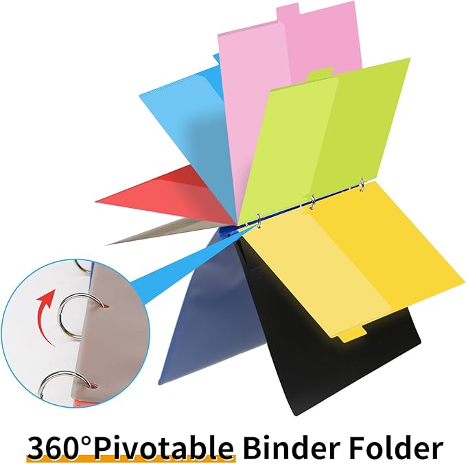 Tashkummy 360° Pivotable Project Organizer Binder, 2 Pack Upgraded 3 Ring Binder with Colored Tab Dividers with Pockets, Customizable Cover Multi Pocket Folder Binder for Home, School, Office- Purple