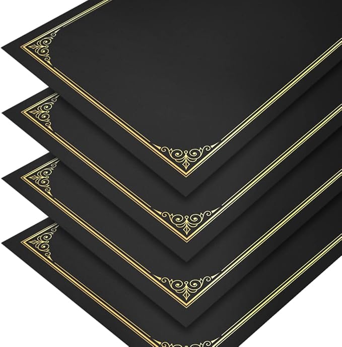 SUNEE 10 Packs Black Certificate Holders, 250gsm, for 8.5x11 Award Certificates, Certificate Covers with Gold Foil Border