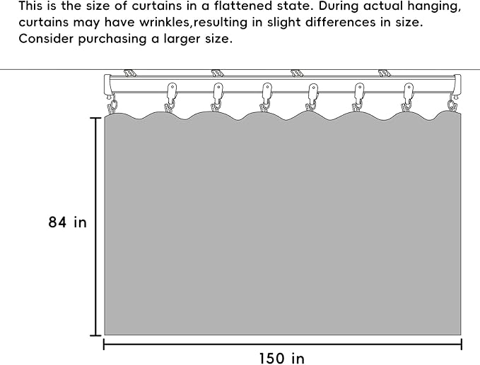hoeflife Room Divider Curtains Blackout Floor to Ceiling Curtain with Hook Wall Mount Sliding Door Curtains Ceiling Mount Extra Wide Curtain Wall Divider for Room Separation(Light Grey,W150 x H84 in)