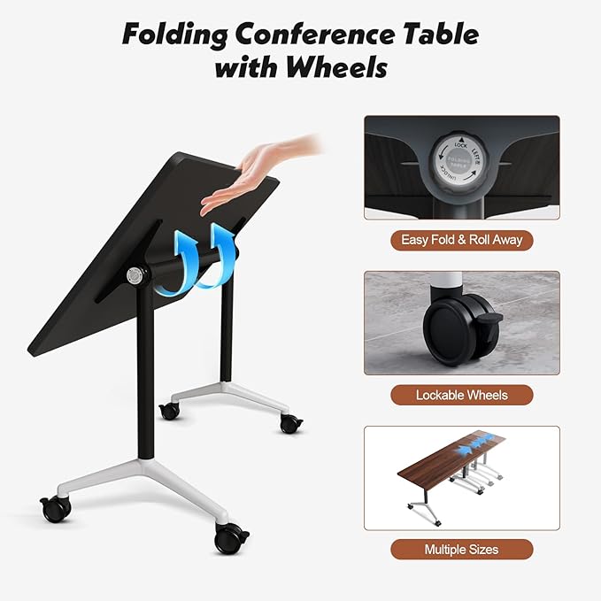Goakwwuz Conference Room Table, Folding Conference Tables,Thicken Grey Tabletop,Flip Top Wooden Seminar Meeting Room Table for Conference Room Offices (6, Walnut, 55.1”)
