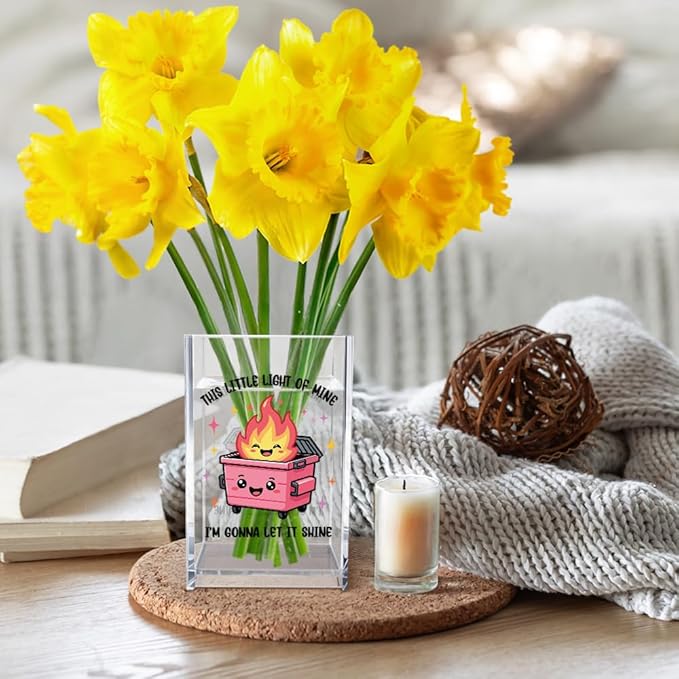 Vgrti This Little Light Of Mine I'm Gonna Let It Shine Acrylic Cosmetic Pencil Pen Holder Cup, Emotional Dumpster Fire Pen Holder Cup, Therapy Gifts, Mental Health Gifts for Women Colleague Teacher