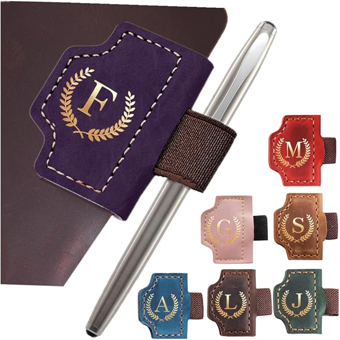 Personalized Mark Bookmark with Pen Holder, Leather Magnetic Book Marker 26 Letters,Custom Initials Page Marks, Gifts for Book Lovers Readers Men Women (Purple, F)